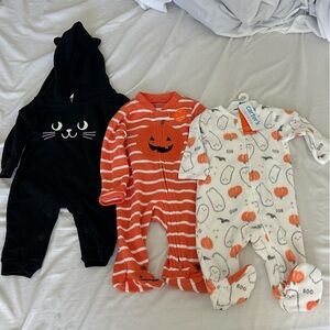 Carter's Halloween set - 0-3 MO Black Cat, Orange Pumpkin, and White PJ’s